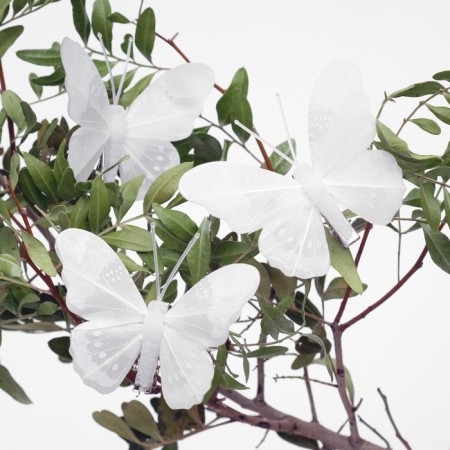 A butterfly for decor and floristry, on a clothespin, plastic, white, 1 pc., 7.5 x 6 x 1 cm-1