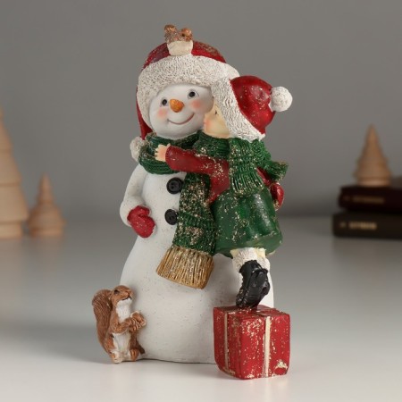 Polystone souvenir "Baby with a friendly snowman" 10x8.5x15.5 cm-3