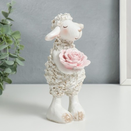 Polystone souvenir "lamb with flower" 17x10x8 cm-1