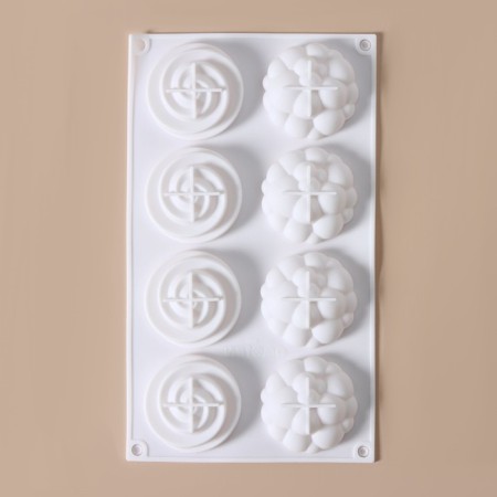 Form for mousse desserts and baking konfinetta "Karamella", silicone, 29.5 × 17.2 × 2.5 cm, 8 cells (d = 6.5 cm), white color-1