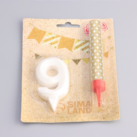 Candle in the cake "Face + Fountain", number "9", pearl, 6.5 cm-2