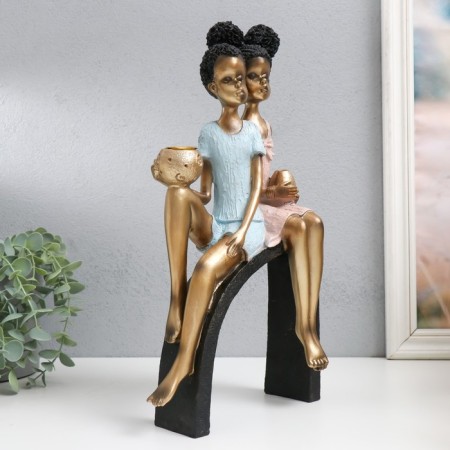 Souvenir Polystone SPREASE "Children on the hill, with jugs" White-gold 19.5x10x35 cm-1
