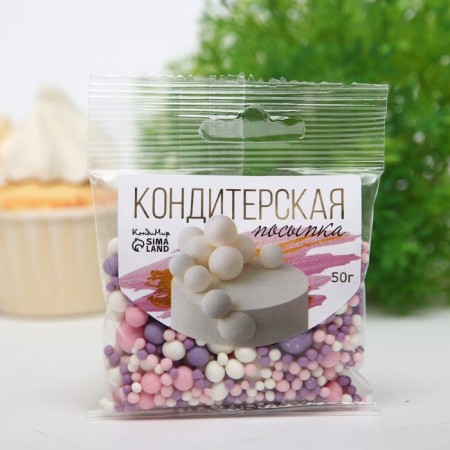 Sprinking confectionery with a soft center (pink, lilac, snow -white), 50 g-1