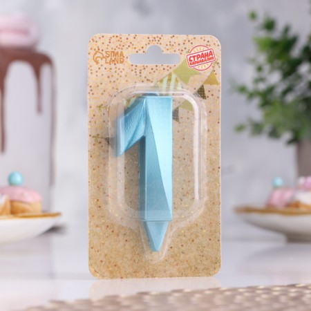 Candle in the Cake "Fine", number "1", blue metallic, 6.5 cm-1