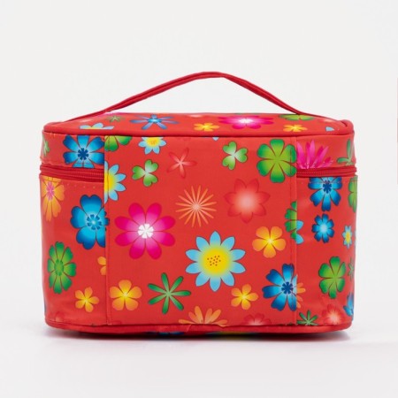 A cosmetic bag with a zipper, with a mirror, the color is red-1