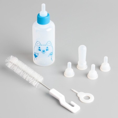Set for feeding "fluffy happiness" for puppies, 60 ml, with 4 nipples and brush-1