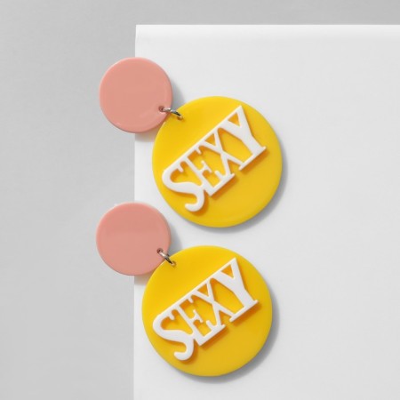 Acryl Earrings Sexy, yellow-white color in silver-2