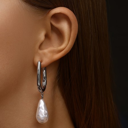 Earrings with pearls "bead" pear, color silver-3