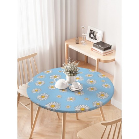 Tables on the table "Field chamomiles", round, oxford, elastic band, size 120x120 cm, diameter 75-100 cm-2