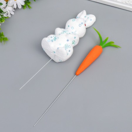 Decor on the stick "Rabbit in sprinkles with circles and carrot" set 2 pcs 15 cm-1