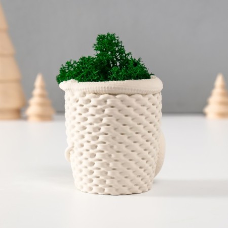 Kashpo Concrete "Snake Basket" with moss 7x6x7 cm white (moss green stabil)-1
