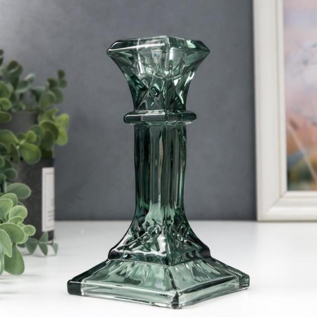 Glass of Glass for 1 candle "Rectangular column" green transparent 16x8.6x8.6 cm-1