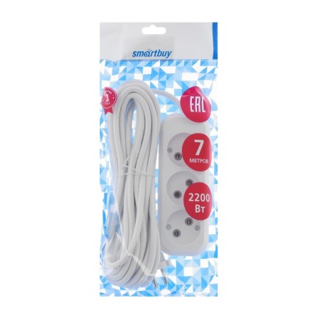 Excitement Smartbuy, 3 sockets, 7 m, 10 a, 2200 W, PVS 2x1 mm2, without salary, white-3