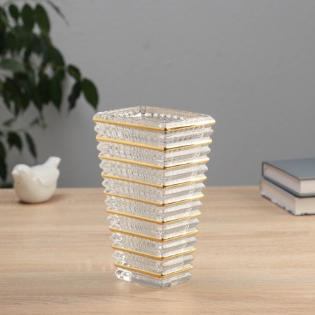 Vase Glass "Milagros" strip volume, h-17.5cm, d-10x7 cm, transparent-1