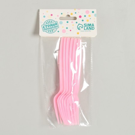 Plastic forks, 6 pcs., Pink color-2
