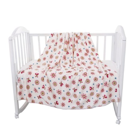 Blanket, size 150 × 200 cm, print flowers, pink