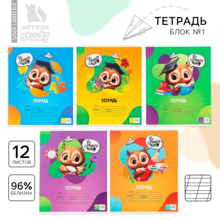Notebook 12 sheets in the roeer “September 1: Learn at 5+”, cover coated cardboard, block No. 1, 5 types of mix