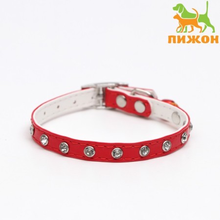 A collar with round rhinestones, 28 x 1 cm, Osh 21-25 cm, arts. The skin, red