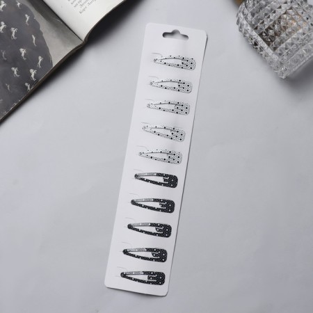 Invisibility for hair "Lira" (set 10 pcs) circles ornament, 4 cm, black and white-1