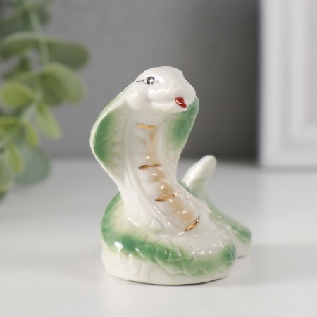 Souvenir Ceramics "Light green cobra" with gold set of 3 pcs 3.5x5.7x6.5 cm-2