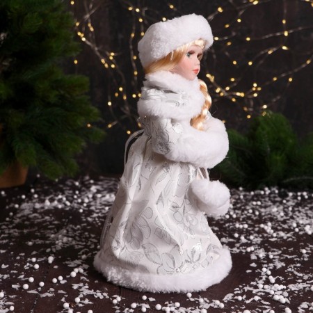 Snow Maiden "In a clutch with fur bombs" 33 cm, silver-white-1