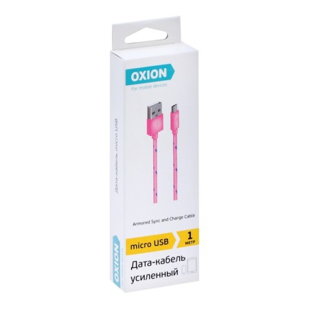 Oxion DCC288, MicroUSB - USB, charging + data transfer, 1 m, braid, pink-3