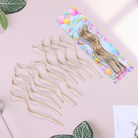 Candles for cake twisted "serpentine", 10 pcs, cocktail, golden, 15 cm-3