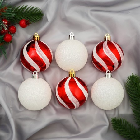 Set of balls plastic D-6 cm, 6 pcs "Festive surprise" red-white