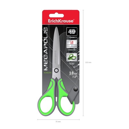 Scissors Erichkrause Megapolis, 18 cm, with improved 4D swoops, do not rust, handles with rubber inserts, in a blist-4