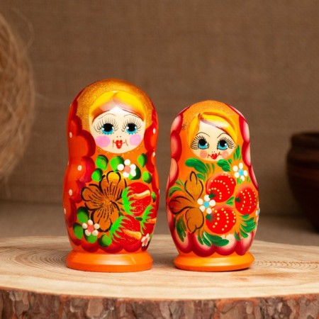 Matryoshka "Strawberry", orange dress, 3 puppet, 10-12 cm-8