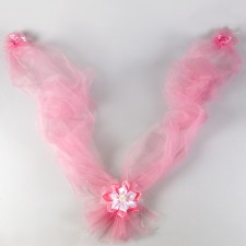 Tape on a hood of tulle with a kanzashi flower with bows for mirrors, pink