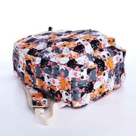 School backpack from textiles on a zipper, 3 pockets, pencil case, colorful color/orange-6