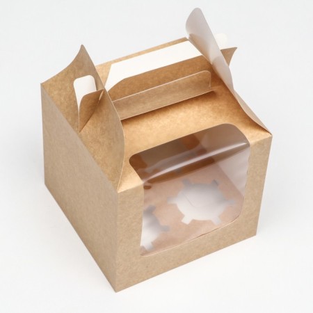 Confectionery folding box for 4 cupcakes, craft 16 x 16 x 14 cm-1