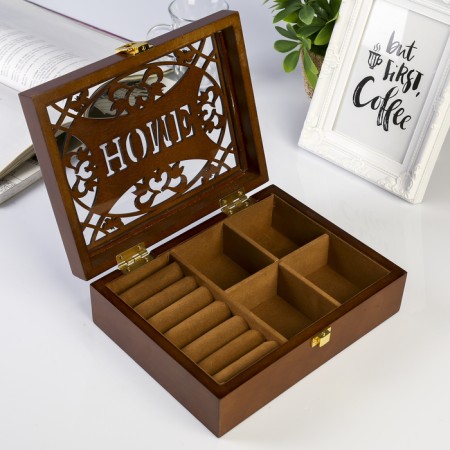 Casket wood for jewelry "Home" brown 7x17x21 cm-1