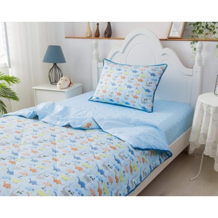 Children's set with blanket "Dinosaurus", size 160x220 cm, 160x230 cm, 50x70 cm, blue color-1