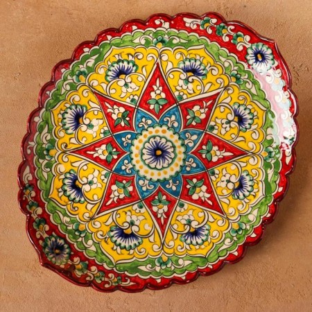 Frog Ovalny, corrugated Rishtan ceramics, 31cm, mix-1