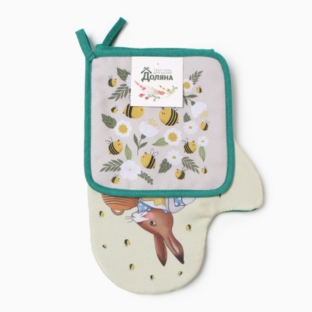 Set of kitchen shade "Bee": mittens 20x28 cm, take a severity 17x17 cm, 35% cotton, 65% p/e-5