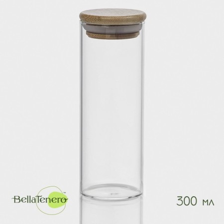 Glass Bank for bulk products with a bamboo cover "Eco", 300 ml, 5.5 × 15.5 cm