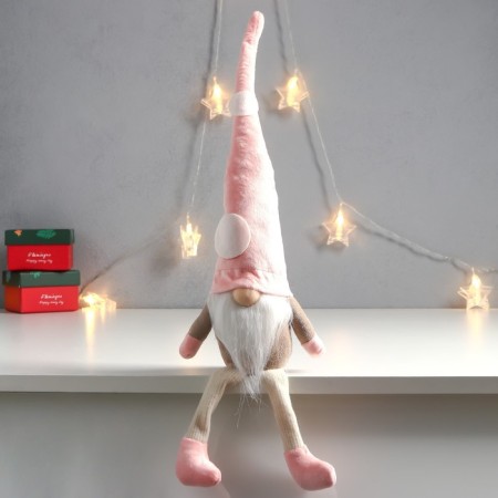 Interior doll "Santa Claus in a pink cap with circles" Long legs 56x13x9 cm
