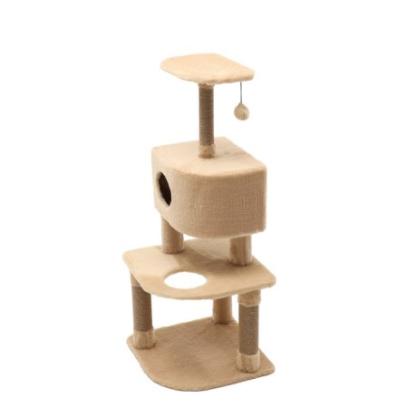 Complex for cats with a claw, corner, 55 x 55 x 130.5 cm, fur, jute, beige-2