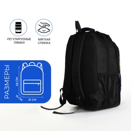 Youth backpack on a zipper, 4 pockets, black/blue color-1