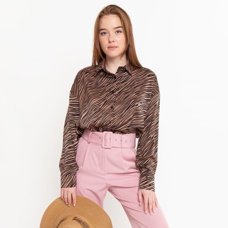 Female blouse, coffee color, zebra print, rn 54