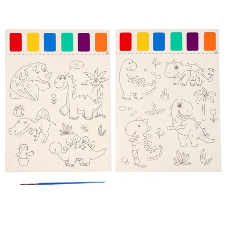 Coloring "Lovely dinosaurs", 2 sheets, 6 colors of paint, brush