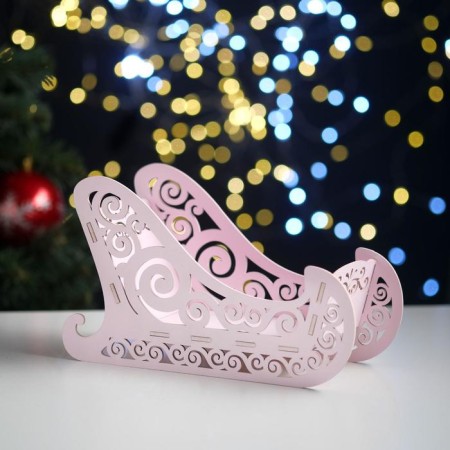 New Year. Wooden Kashpo, 23 × 10 × 14 cm "Sled", gift packaging, pink pastel-1
