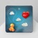 Earrings Plastic "Abstraction" duck and heart, yellow-red color