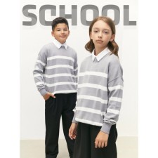 Sweater Knitted Children's Amarobaby Strip, Height 140 cm, Gray Color