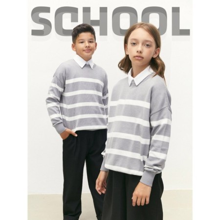 Sweater Knitted Children's Amarobaby Strip, Height 140 cm, Gray Color