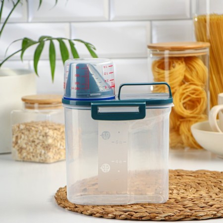 A plastic container for storing bulk products with a dispenser, 1 kg, 17 × 10.5 × 22 cm, the color is transparent-1