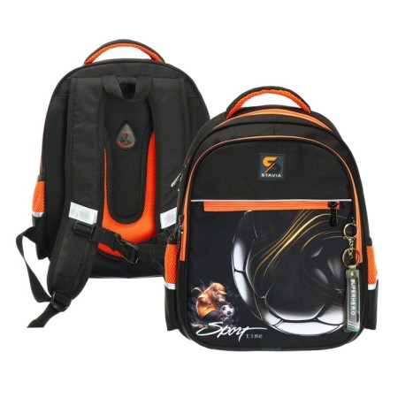 School backpack, 40 x 33 x 19 cm, ergonomic back, Stavia "Football", Blackr