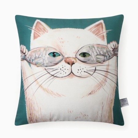 Pillow Ethel "Happy cat" 40x40 cm, velor, 100% p/e